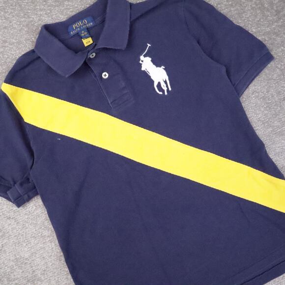 Polo Ralph Lauren Embroidered Youth Medium Blue Yellow Short Sleeve Polo Shirt - Picture 8 of 9